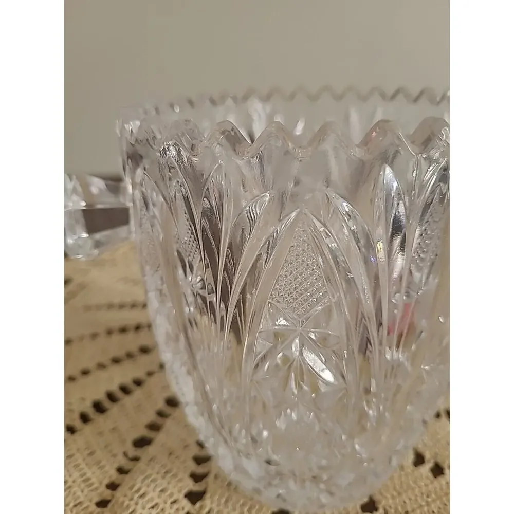 Vintage Lead Crystal Pressed Glass Vintage Ice Bucket Sawtooth Edges